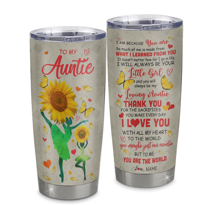 Personalized To My Auntie Tumbler From Niece Stainless Steel Cup Thank You Dancing Sunflower Auntie Birthday Mothers Day Thanksgiving Christmas Travel Mug | teecentury