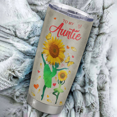 Personalized To My Auntie Tumbler From Niece Stainless Steel Cup Thank You Dancing Sunflower Auntie Birthday Mothers Day Thanksgiving Christmas Travel Mug | teecentury