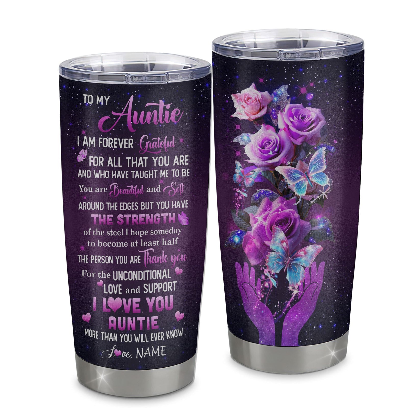 Personalized To My Auntie Tumbler From Niece Stainless Steel Thank You For Love Butterfly Auntie Gift Birthday Mothers Day Thanksgiving Christmas Travel Mug | teecentury