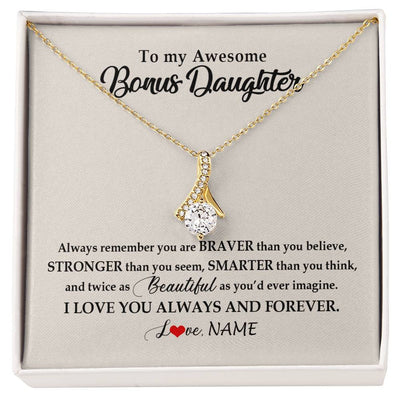 Alluring Beauty Necklace 18K Yellow Gold Finish | Personalized To My Awesome Bonus Daughter Necklace From Stepmom I Love You Always And Forever Stepdaughter Birthday Christmas Customized Gift Box Message Card | teecentury