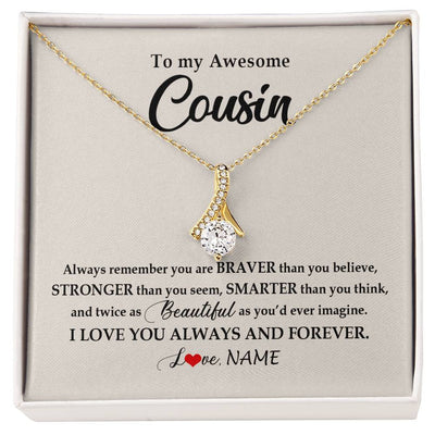Alluring Beauty Necklace 18K Yellow Gold Finish | Personalized To My Awesome Cousin Necklace From Family I Love You Always And Forever Cousin Jewelry Birthday Christmas Customized Gift Box Message Card | teecentury