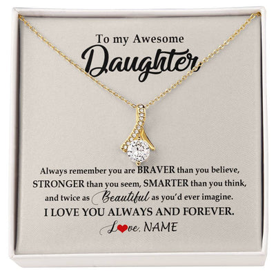 Alluring Beauty Necklace 18K Yellow Gold Finish | Personalized To My Awesome Daughter Necklace From Mom Dad I Love You Always And Forever Daughter Birthday Christmas Jewelry Customized Gift Box Message Card | teecentury