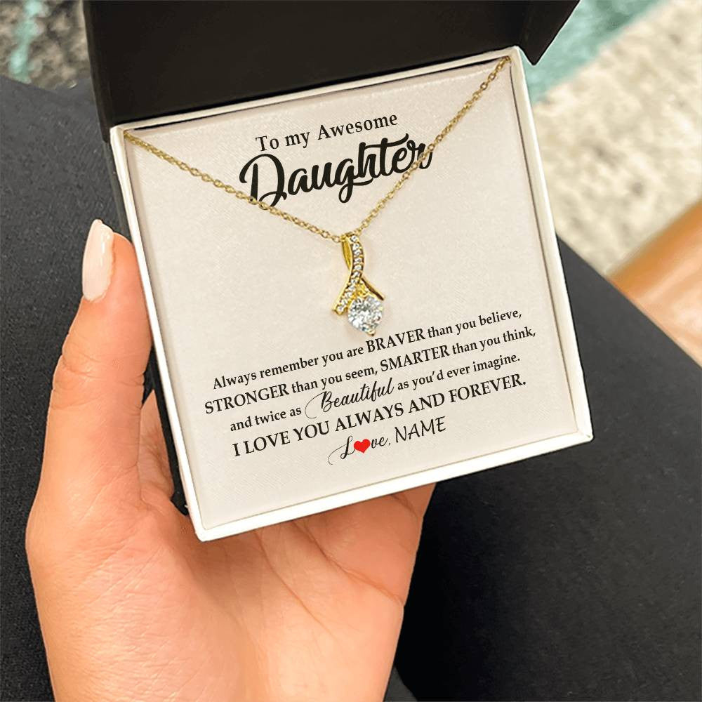 Alluring Beauty Necklace 18K Yellow Gold Finish | Personalized To My Awesome Daughter Necklace From Mom Dad I Love You Always And Forever Daughter Birthday Christmas Jewelry Customized Gift Box Message Card | teecentury