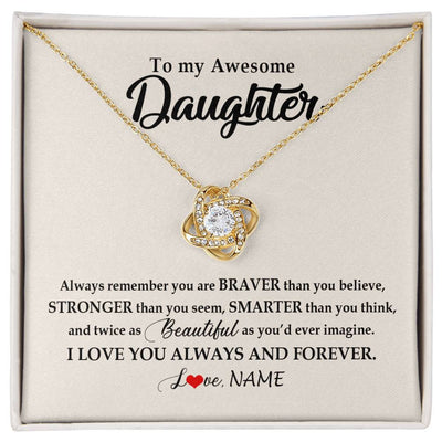 Love Knot Necklace 18K Yellow Gold Finish | Personalized To My Awesome Daughter Necklace From Mom Dad I Love You Always And Forever Daughter Birthday Christmas Jewelry Customized Gift Box Message Card | teecentury