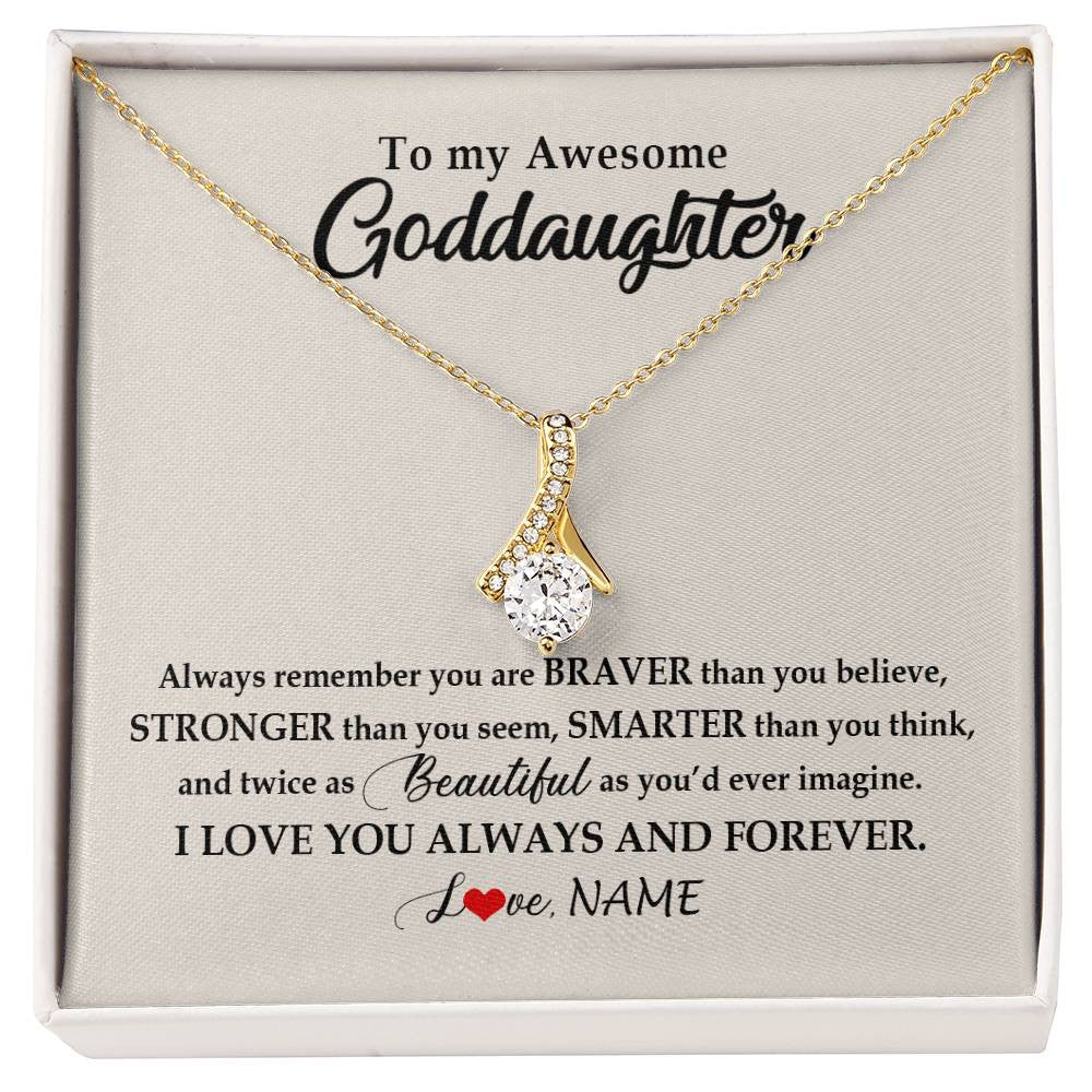 Alluring Beauty Necklace 18K Yellow Gold Finish | Personalized To My Awesome Goddaughter Necklace From Godmother I Love You Always And Forever Goddaughter Birthday Christmas Customized Gift Box Message Card | teecentury