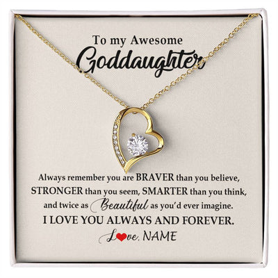 Forever Love Necklace 18K Yellow Gold Finish | Personalized To My Awesome Goddaughter Necklace From Godmother I Love You Always And Forever Goddaughter Birthday Christmas Customized Gift Box Message Card | teecentury