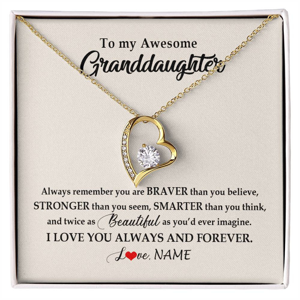 Forever Love Necklace 18K Yellow Gold Finish | Personalized To My Awesome Granddaughter Necklace From Grandma Nana I Love You Always And Forever Granddaughter Birthday Customized Gift Box Message Card | teecentury