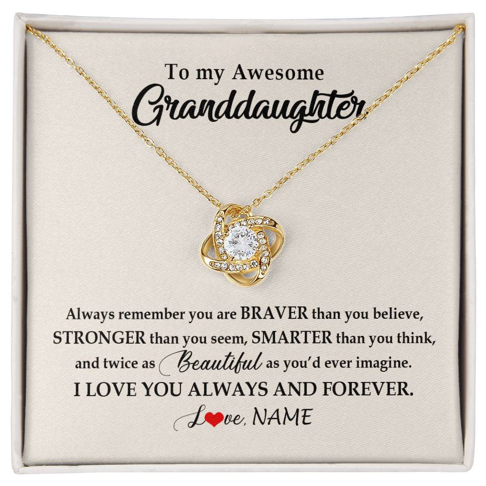 Love Knot Necklace 18K Yellow Gold Finish | Personalized To My Awesome Granddaughter Necklace From Grandma Nana I Love You Always And Forever Granddaughter Birthday Customized Gift Box Message Card | teecentury