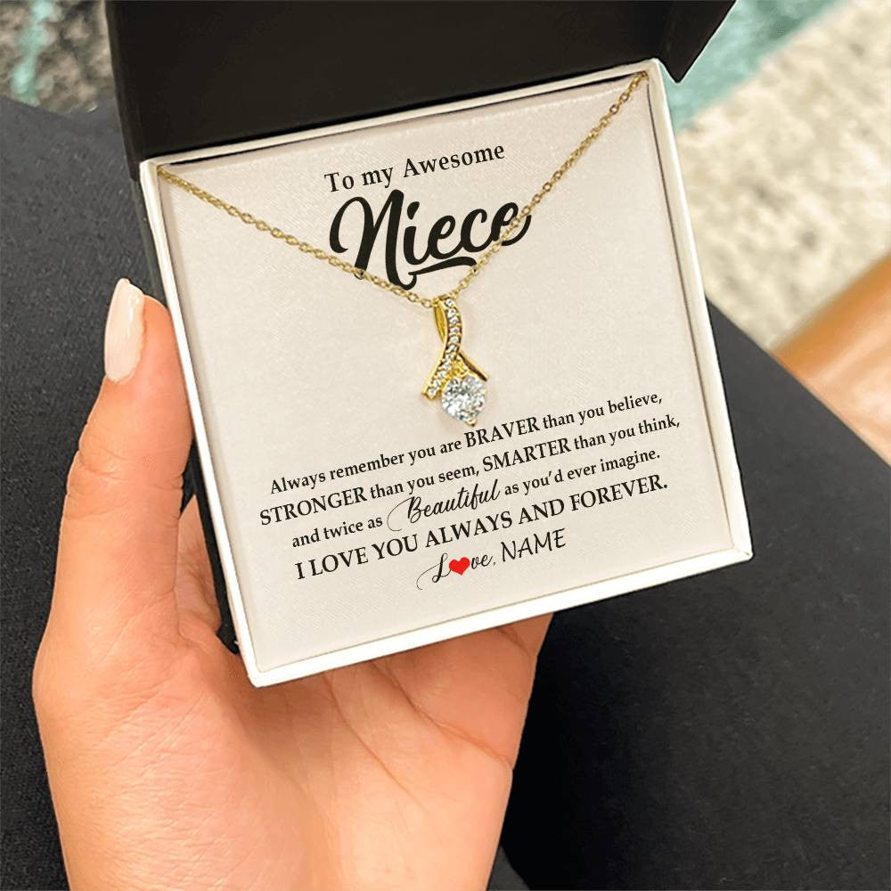 Alluring Beauty Necklace 18K Yellow Gold Finish | Personalized To My Awesome Niece Necklace From Aunt Uncle I Love You Always And Forever Niece Jewelry Birthday Christmas Customized Gift Box Message Card | teecentury