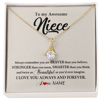 Alluring Beauty Necklace 18K Yellow Gold Finish | Personalized To My Awesome Niece Necklace From Aunt Uncle I Love You Always And Forever Niece Jewelry Birthday Christmas Customized Gift Box Message Card | teecentury