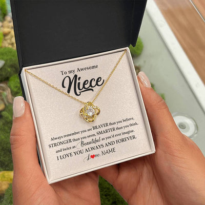 Love Knot Necklace 18K Yellow Gold Finish | Personalized To My Awesome Niece Necklace From Aunt Uncle I Love You Always And Forever Niece Jewelry Birthday Christmas Customized Gift Box Message Card | teecentury