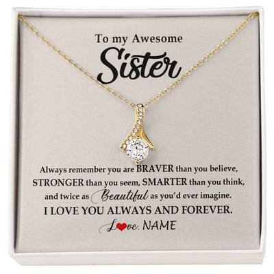Alluring Beauty Necklace 18K Yellow Gold Finish | Personalized To My Awesome Sister Necklace From Sister Brother I Love You Always And Forever Sister Birthday Christmas Jewelry Customized Gift Box Message Card | teecentury
