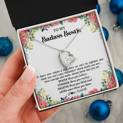 Forever Love Necklace 14K White Gold Finish | 2 | Personalized To My Badass Bestie Necklace Best Friend BFF Long Distance Friendship Unbiological Sister Birthday Gift Jewelry Christmas Customized Message Card | teecentury
