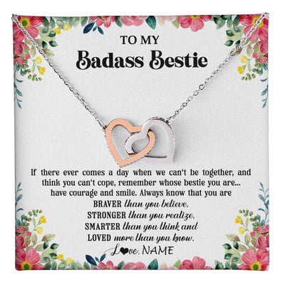 Interlocking Hearts Necklace Stainless Steel & Rose Gold Finish | 1 | Personalized To My Badass Bestie Necklace Best Friend BFF Long Distance Friendship Unbiological Sister Birthday Gift Jewelry Christmas Customized Message Card | teecentury
