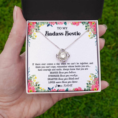 Love Knot Necklace 14K White Gold Finish | 2 | Personalized To My Badass Bestie Necklace Best Friend BFF Long Distance Friendship Unbiological Sister Birthday Gift Jewelry Christmas Customized Message Card | teecentury