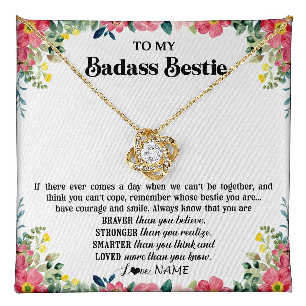 Love Knot Necklace 18K Yellow Gold Finish | 1 | Personalized To My Badass Bestie Necklace Best Friend BFF Long Distance Friendship Unbiological Sister Birthday Gift Jewelry Christmas Customized Message Card | teecentury