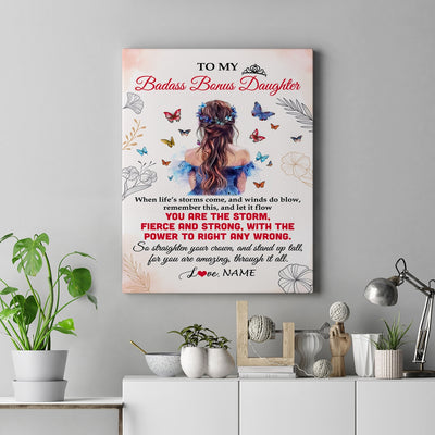 Personalized To My Badass Bonus Daughter Canvas From Stepmom Bonus Dad Floral Butterfly Stepdaughter Birthday Gifts Christmas Custom Wall Art Print Framed Canvas | teecentury