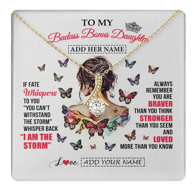 Alluring Beauty Necklace 18K Yellow Gold Finish | 1 | Personalized To My Badass Bonus Daughter From Step Dad Step Mom Necklace I Am The Storm Stepdaughter Gifts Birthday Christmas Custom Gift Box Message Card | https://teecentury.