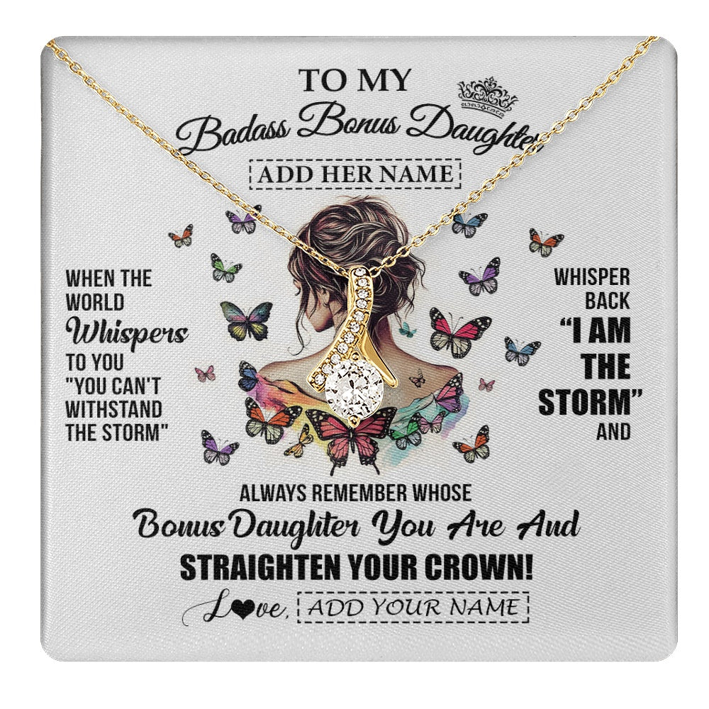 Alluring Beauty Necklace 18K Yellow Gold Finish | 1 | Personalized To My Badass Bonus Daughter I Am The Storm Necklace From Stepdad Stepmom Beautiful Step Daughter Birthday Gifts Christmas Gift Box Message Card | https://teecentury.