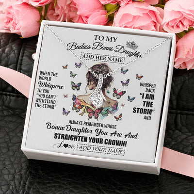 Alluring Beauty Necklace 14K White Gold Finish | 2 | Personalized To My Badass Bonus Daughter I Am The Storm Necklace From Stepdad Stepmom Beautiful Step Daughter Birthday Gifts Christmas Gift Box Message Card | https://teecentury.