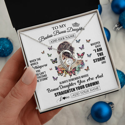 Forever Love Necklace 14K White Gold Finish | 2 | Personalized To My Badass Bonus Daughter I Am The Storm Necklace From Stepdad Stepmom Beautiful Step Daughter Birthday Gifts Christmas Gift Box Message Card | https://teecentury.