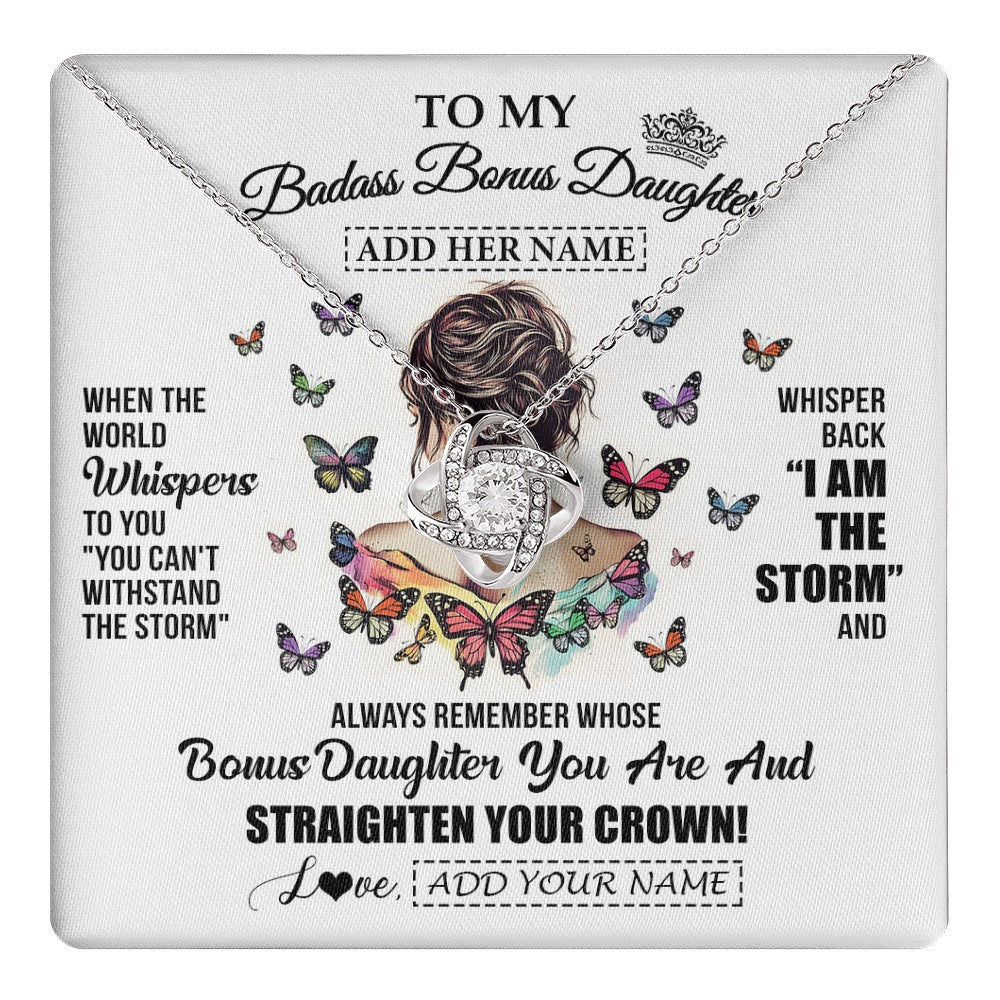 Love Knot Necklace 14K White Gold Finish | 1 | Personalized To My Badass Bonus Daughter I Am The Storm Necklace From Stepdad Stepmom Beautiful Step Daughter Birthday Gifts Christmas Gift Box Message Card | https://teecentury.