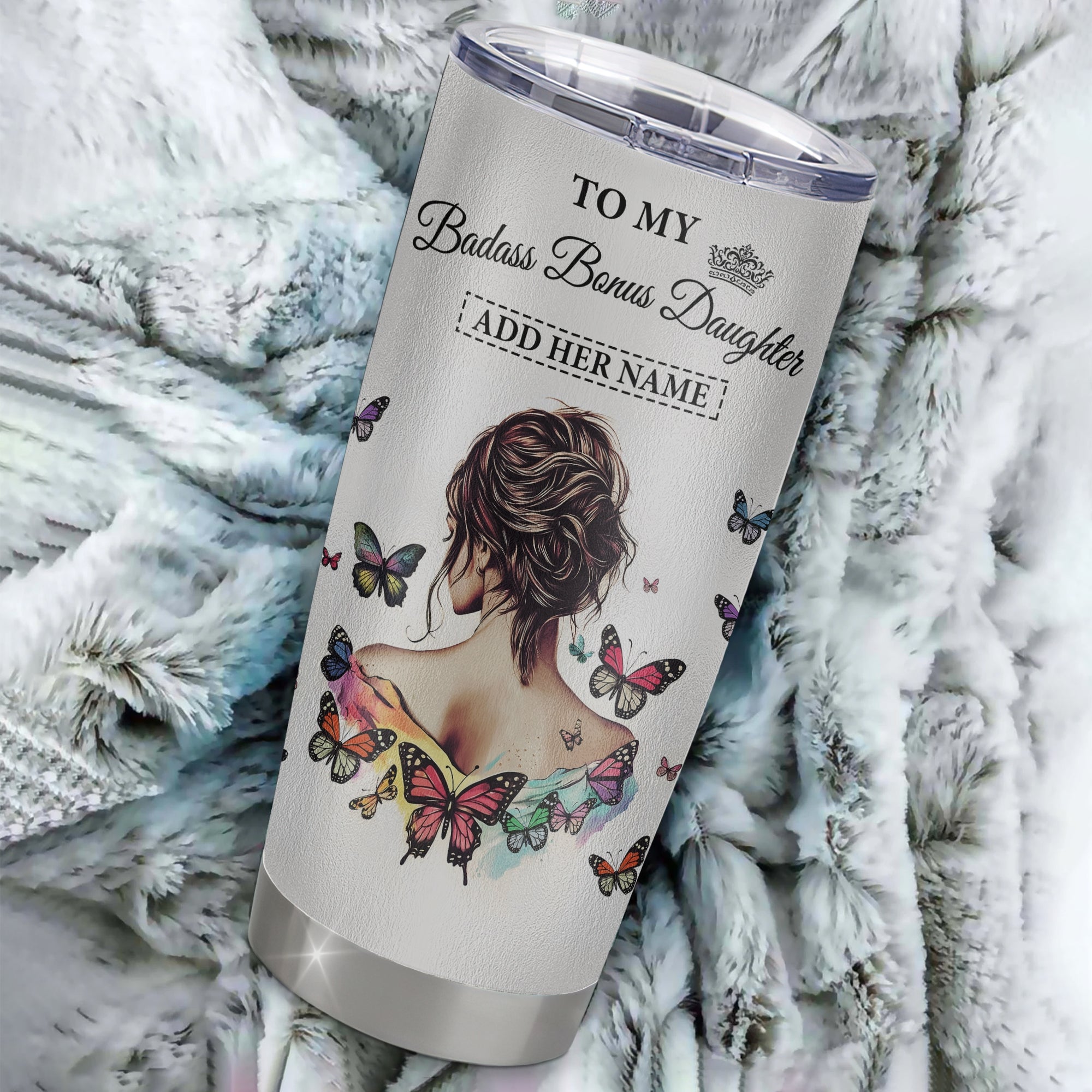 Personalized To My Badass Bonus Daughter I Am The Storm Tumbler From Stepdad Stepmom Beautiful Step Daughter Birthday Gifts Christmas Adults Custom Stainless Steel Mug | teecentury