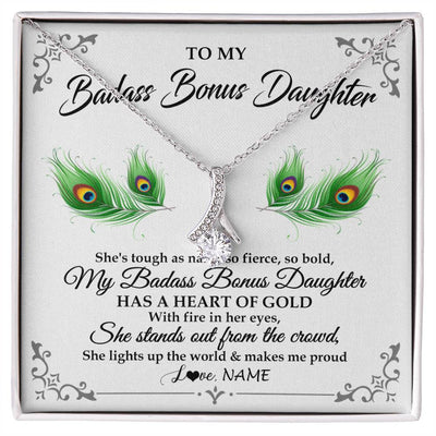 Alluring Beauty Necklace 14K White Gold Finish | 1 | Personalized To My Badass Bonus Daughter Necklace From Bonus Mom Love You Always Bonus Daughter Birthday Graduation Christmas Customized Gift Box Message Card | teecentury