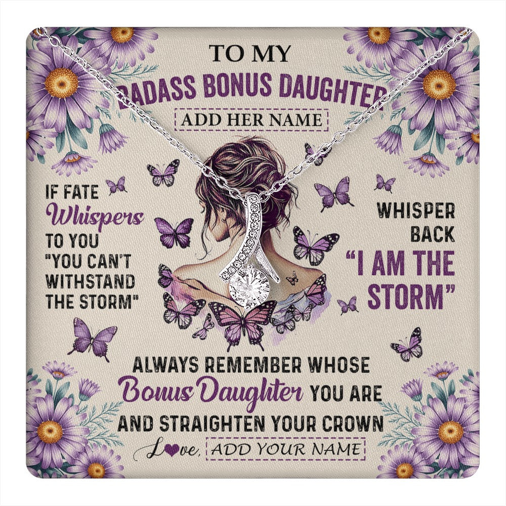 Alluring Beauty Necklace 14K White Gold Finish | 1 | Personalized To My Badass Bonus Daughter Necklace From Stepmom Purple Butterfly I Am The Storm Stepdaughter Gifts Birthday Christmas Gift Box Message Card | https://teecentury.