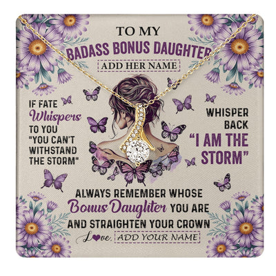 Alluring Beauty Necklace 18K Yellow Gold Finish | 1 | Personalized To My Badass Bonus Daughter Necklace From Stepmom Purple Butterfly I Am The Storm Stepdaughter Gifts Birthday Christmas Gift Box Message Card | https://teecentury.