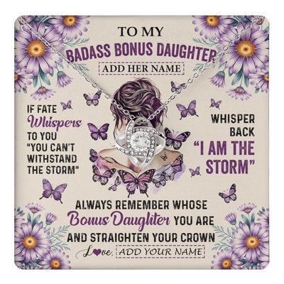 Love Knot Necklace 14K White Gold Finish | 1 | Personalized To My Badass Bonus Daughter Necklace From Stepmom Purple Butterfly I Am The Storm Stepdaughter Gifts Birthday Christmas Gift Box Message Card | https://teecentury.