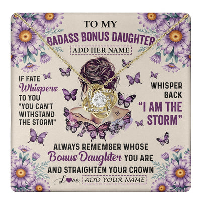 Love Knot Necklace 18K Yellow Gold Finish | 1 | Personalized To My Badass Bonus Daughter Necklace From Stepmom Purple Butterfly I Am The Storm Stepdaughter Gifts Birthday Christmas Gift Box Message Card | https://teecentury.