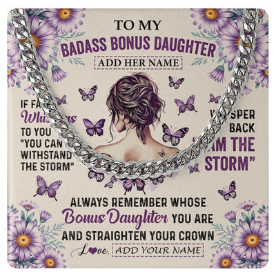 Cuban Link Chain Necklace Stainless Steel | 1 | Personalized To My Badass Bonus Daughter Necklace From Stepmom Purple Butterfly I Am The Storm Stepdaughter Gifts Birthday Christmas Gift Box Message Card Shirt & Hoodie | https://teecentury.