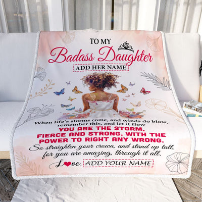 Personalized To My Badass Daughter Blanket From Dad Father Mom Floral Butterfly African Afro Girl Daughter Birthday Gifts Graduation Christmas Fleece Blanket | teecentury