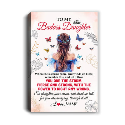 Personalized To My Badass Daughter Canvas From Mom Dad Mother Floral Butterfly Daughter Birthday Gifts Graduation Christmas Custom Wall Art Print Framed Canvas | teecentury