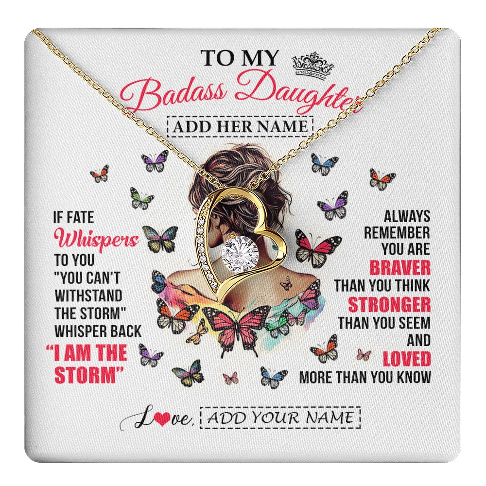 Forever Love Necklace 18K Yellow Gold Finish | 1 | Personalized To My Badass Daughter From Dad Mom Father Necklace I Am The Storm Daughter Gifts Birthday Graduation Christmas Custom Gift Box Message Card | https://teecentury.