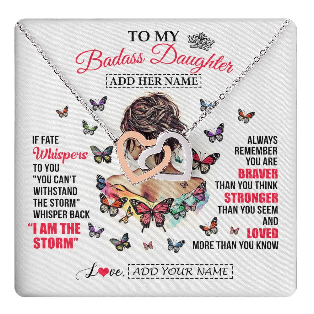Interlocking Hearts Necklace Stainless Steel & Rose Gold Finish | 1 | Personalized To My Badass Daughter From Dad Mom Father Necklace I Am The Storm Daughter Gifts Birthday Graduation Christmas Custom Gift Box Message Card | https://teecentury.