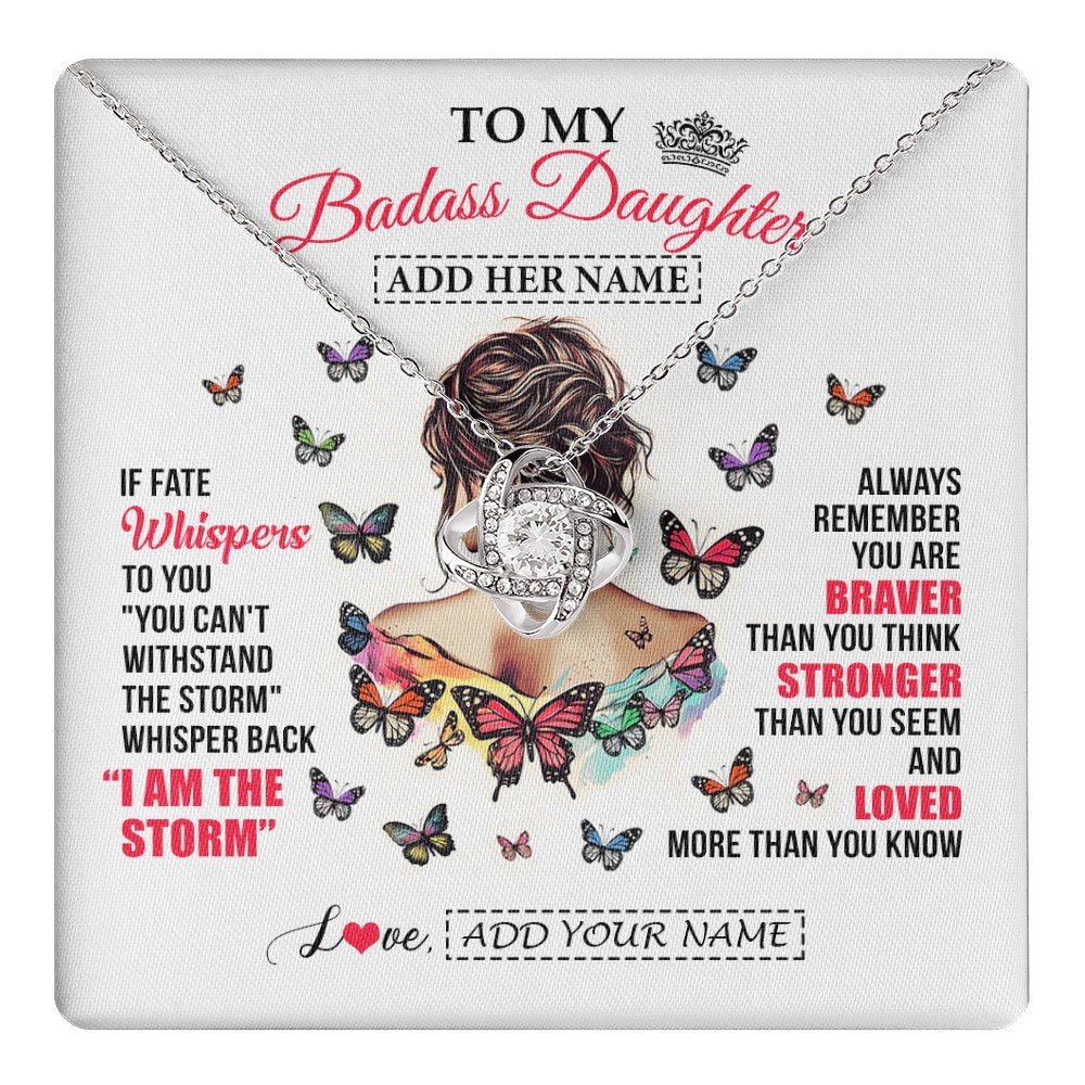 Love Knot Necklace 14K White Gold Finish | 1 | Personalized To My Badass Daughter From Dad Mom Father Necklace I Am The Storm Daughter Gifts Birthday Graduation Christmas Custom Gift Box Message Card | https://teecentury.