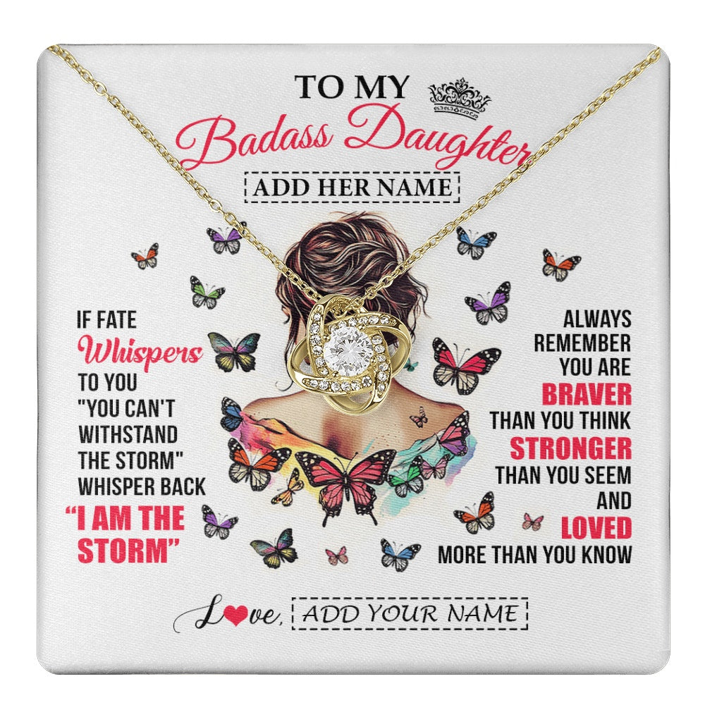 Love Knot Necklace 18K Yellow Gold Finish | 1 | Personalized To My Badass Daughter From Dad Mom Father Necklace I Am The Storm Daughter Gifts Birthday Graduation Christmas Custom Gift Box Message Card | https://teecentury.