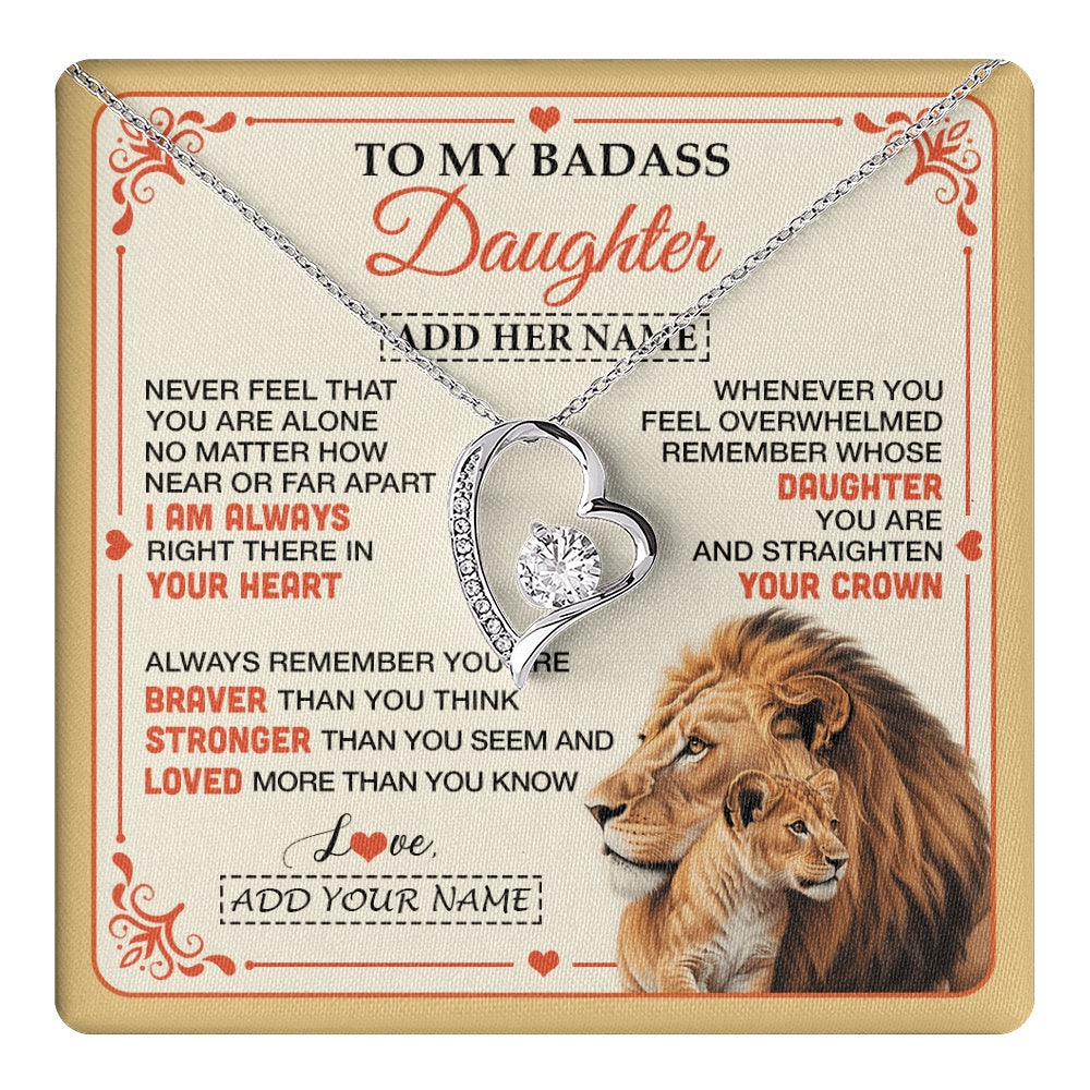 Forever Love Necklace 14K White Gold Finish | 1 | Personalized To My Badass Daughter Gifts From Mom Dad Necklace Lion Jewelry Gifts Present Ideas For Daughter Birthday Christmas Custom Gift Box Message Card | https://teecentury.
