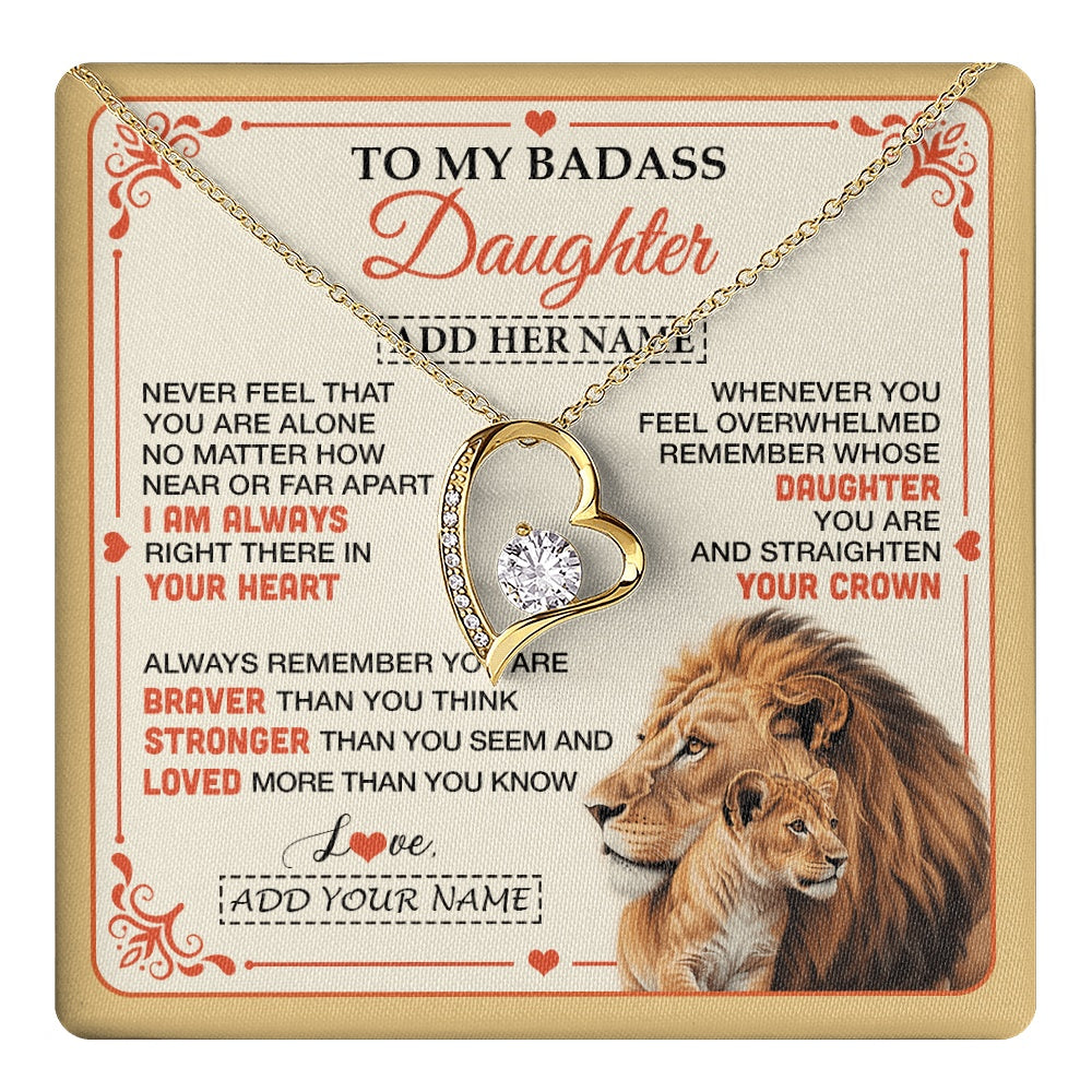 Forever Love Necklace 18K Yellow Gold Finish | 1 | Personalized To My Badass Daughter Gifts From Mom Dad Necklace Lion Jewelry Gifts Present Ideas For Daughter Birthday Christmas Custom Gift Box Message Card | https://teecentury.
