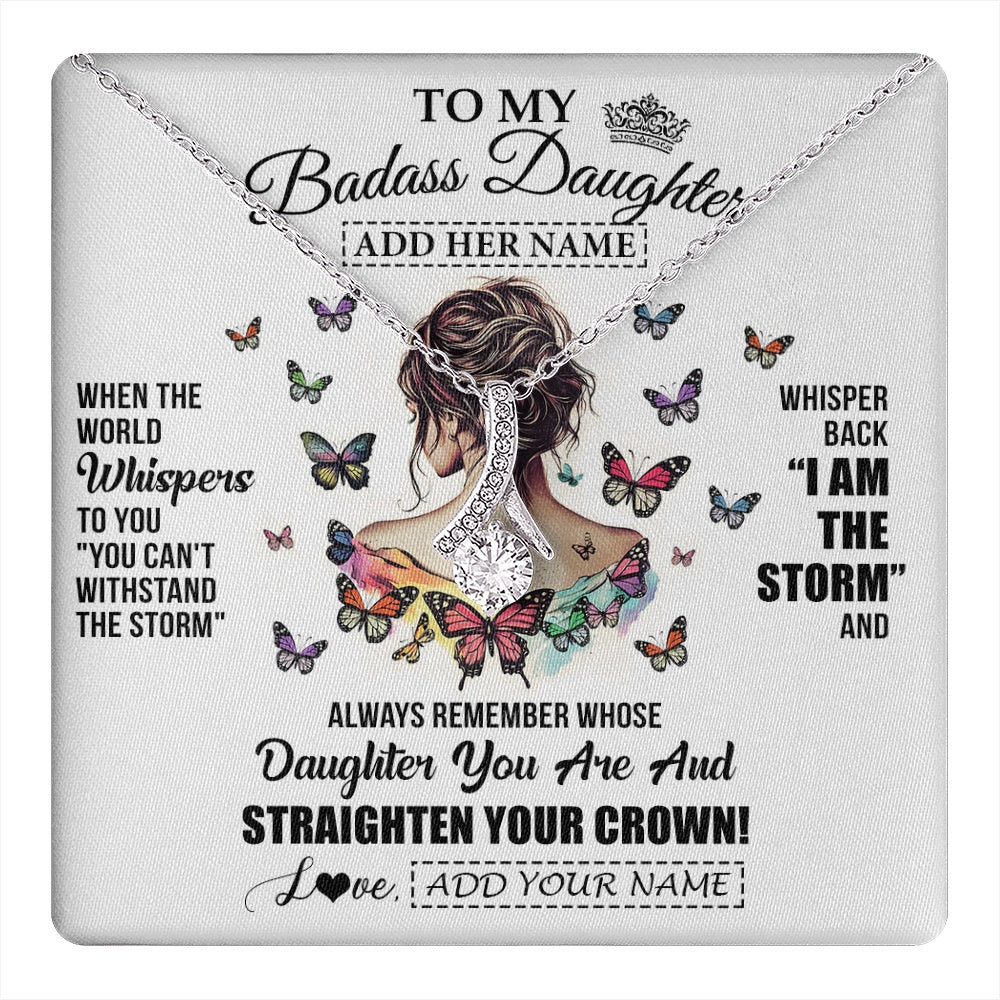 Alluring Beauty Necklace 14K White Gold Finish | 1 | Personalized To My Badass Daughter I Am The Storm Necklace From Dad Mom Father Beautiful Daughter Birthday Gifts Graduation Christmas Gift Box Message Card | https://teecentury.