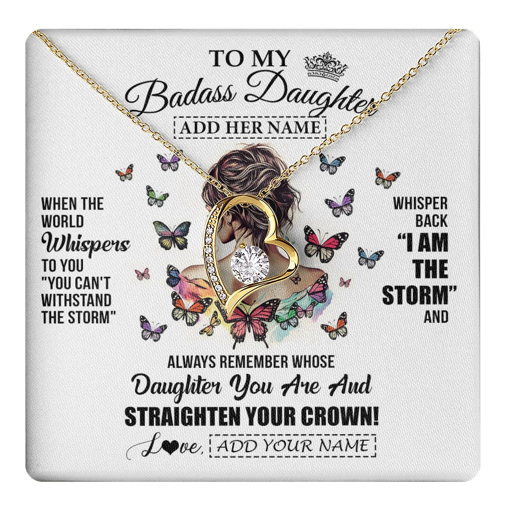 Forever Love Necklace 18K Yellow Gold Finish | 1 | Personalized To My Badass Daughter I Am The Storm Necklace From Dad Mom Father Beautiful Daughter Birthday Gifts Graduation Christmas Gift Box Message Card | https://teecentury.