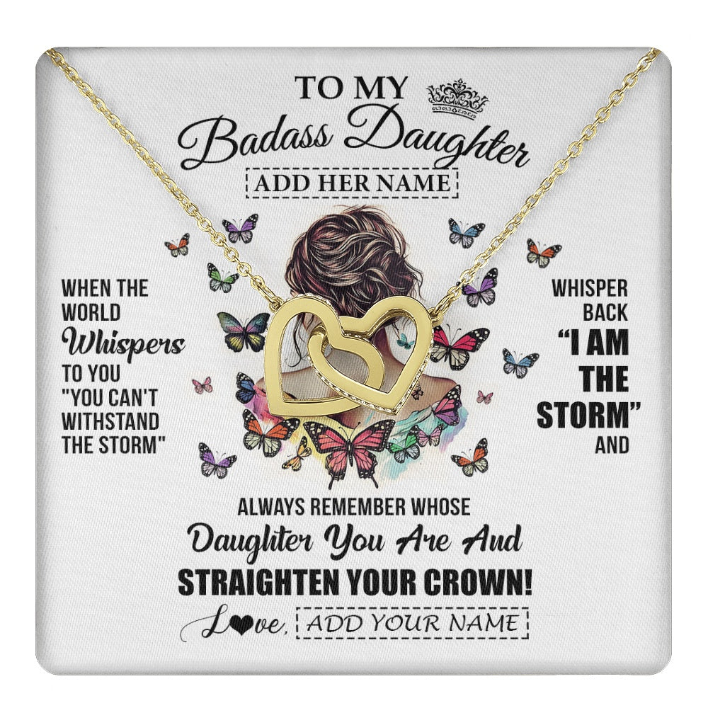 Interlocking Hearts Necklace 18K Yellow Gold Finish | 1 | Personalized To My Badass Daughter I Am The Storm Necklace From Dad Mom Father Beautiful Daughter Birthday Gifts Graduation Christmas Gift Box Message Card | https://teecentury.