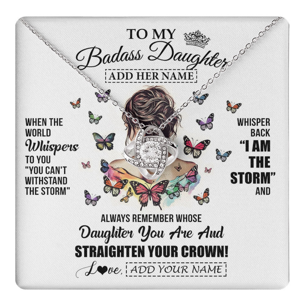 Love Knot Necklace 14K White Gold Finish | 1 | Personalized To My Badass Daughter I Am The Storm Necklace From Dad Mom Father Beautiful Daughter Birthday Gifts Graduation Christmas Gift Box Message Card | https://teecentury.