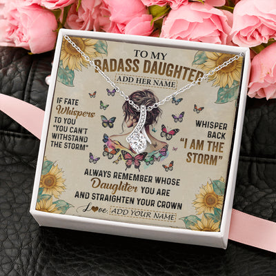 Alluring Beauty Necklace 14K White Gold Finish | 2 | Personalized To My Badass Daughter Necklace From Dad Mom Father I Am The Storm Daughter Gifts Birthday Graduation Christmas Customized Gift Box Message Card | teecentury