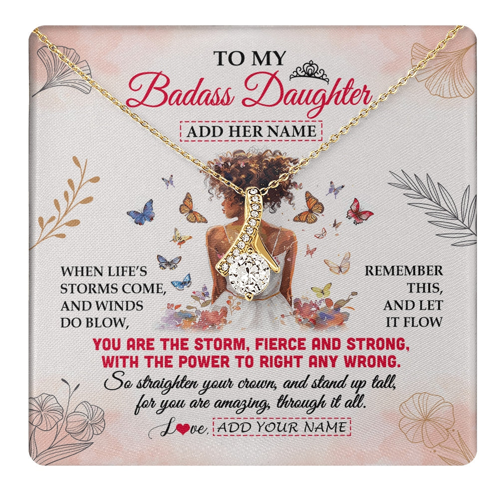 Alluring Beauty Necklace 18K Yellow Gold Finish | 1 | Personalized To My Badass Daughter Necklace From Dad Mom Floral Butterfly African Afro Daughter Birthday Gifts Graduation Christmas Gift Box Message Card | https://teecentury.