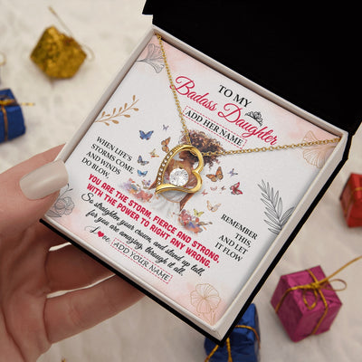 Forever Love Necklace 18K Yellow Gold Finish | 2 | Personalized To My Badass Daughter Necklace From Dad Mom Floral Butterfly African Afro Daughter Birthday Gifts Graduation Christmas Gift Box Message Card | https://teecentury.