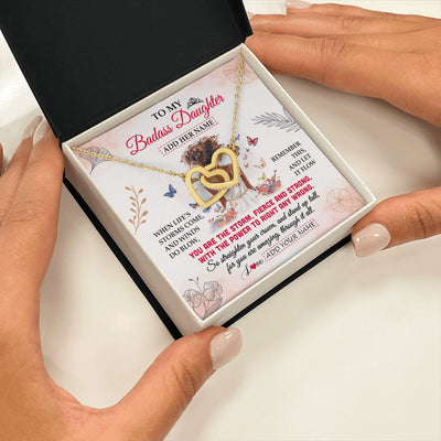 Interlocking Hearts Necklace 18K Yellow Gold Finish | 2 | Personalized To My Badass Daughter Necklace From Dad Mom Floral Butterfly African Afro Daughter Birthday Gifts Graduation Christmas Gift Box Message Card | https://teecentury.