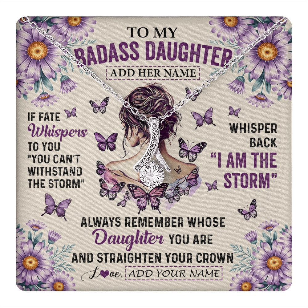 Alluring Beauty Necklace 14K White Gold Finish | 1 | Personalized To My Badass Daughter Necklace From Dad Mom Purple Butterfly I Am The Storm Daughter Gifts Birthday Graduation Christmas Gift Box Message Card | https://teecentury.